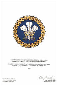 Letters patent registering the heraldic emblems of Prince Charles, Prince of Wales