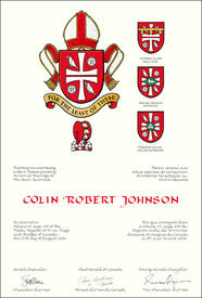 Lettres patentes concédant des emblèmes héraldiques à Colin Robert Johnson