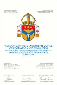 Letters patent granting heraldic emblems to the Roman Catholic Archiepiscopal Corporation of Winnipeg Letters patent granting heraldic emblems to the Roman Catholic Archiepiscopal Corporation of Winnipeg