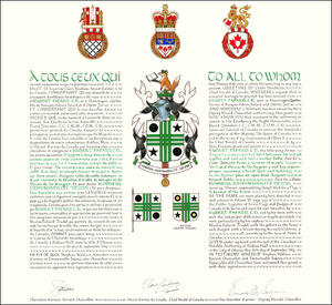 Letters patent granting heraldic emblems to Hubert Fafard Letters patent granting heraldic emblems to Hubert Fafard