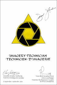 Letters patent approving the Badge of an Imagery Technician