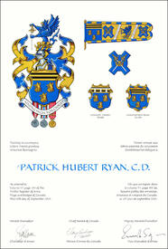 Letters patent granting heraldic emblems to Patrick Hubert Ryan