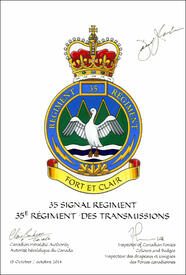 Letters patent approving the Badge of the 35 Signal Regiment