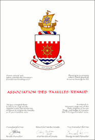 Letters patent granting heraldic emblems to the Association des familles Renaud