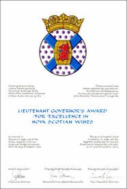 Letters patent granting a Badge for use by the Lieutenant Governor’s Award for Excellence in Nova Scotian Wines