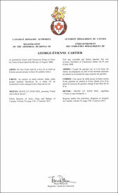 Letters patent registering the heraldic emblems of George-Étienne Cartier Letters patent registering the heraldic emblems of George-Étienne Cartier