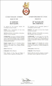 Letters patent approving the  Badge of the 32 Service Battalion