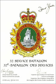Letters patent approving the Badge of the 32 Service Battalion