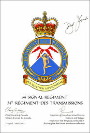 Letters patent approving the Badge of the 34 Signal Regiment Letters patent approving the Badge of the 34 Signal Regiment