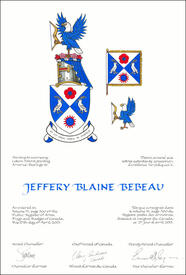 Letters patent granting heraldic emblems to Jeffery Blaine BeBeau Letters patent granting heraldic emblems to Jeffery Blaine BeBeau