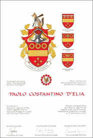 Letters patent granting heraldic emblems to Paolo Costantino D’Elia