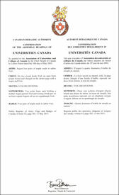 Letters patent confirming the heraldic emblems of Universities Canada
