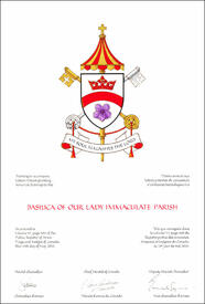 Letters patent granting heraldic emblems to the Basilica of Our Lady Immaculate Parish Letters patent granting heraldic emblems to the Basilica of Our Lady Immaculate Parish