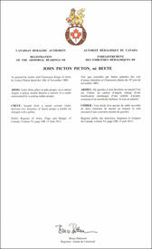 Letters patent registering the heraldic emblems of John Picton Picton (né Beete) Letters patent registering the heraldic emblems of John Picton Picton (né Beete)