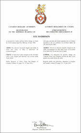 Letters patent registering the heraldic emblems of Eli Harrison Letters patent registering the heraldic emblems of Eli Harrison