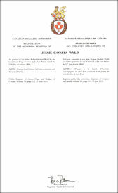 Lettres patentes enregistrant les emblèmes héraldiques de Jessie Cassels Wyld