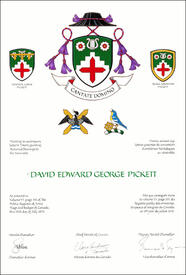 Letters patent granting heraldic emblems to David Edward George Pickett