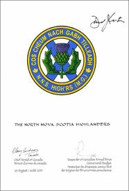 Letters patent approving the Badge of The North Nova Scotia Highlanders