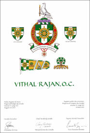 Letters patent granting heraldic emblems to Vithal Rajan