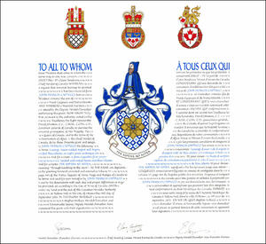 Letters patent granting heraldic emblems to John Francis Cappucci