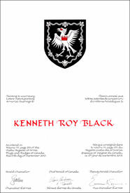 Lettres patentes concédant des emblèmes héraldiques à Kenneth Roy Black