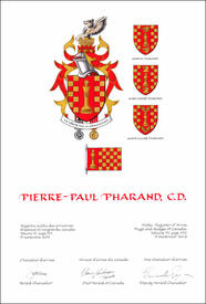 Letters patent granting heraldic emblems to Pierre-Paul Pharand