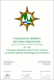 Letters patent granting heraldic emblems to The Royal Heraldry Society of Canada (Vancouver Branch)