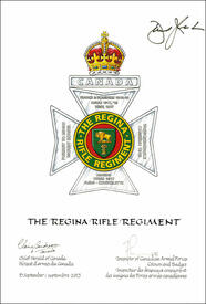 Letters patent approving the Badge of The Regina Rifle Regiment
