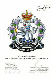 Letters patent approving the  Badge of The Lorne Scots (Peel, Dufferin and Halton Regiment)