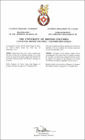 Letters patent registering the heraldic emblems of The University of British Columbia Letters patent registering the heraldic emblems of The University of British Columbia