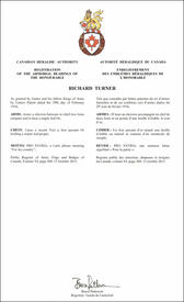 Letters patent registering the heraldic emblems of Richard Turner