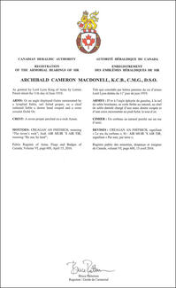 Armoiries d'Archibald Cameron Macdonell