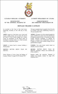 Armoiries de Donald Fraser Cantley Armoiries de Donald Fraser Cantley