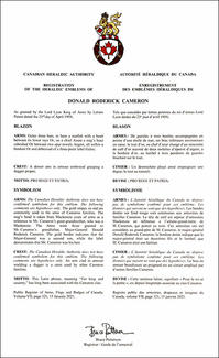 Armoiries de Donald Roderick Cameron