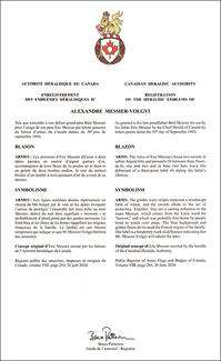 Armoiries d'Alexandre Messier-Volgyi