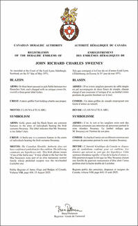 Armoiries de John Richard Charles Sweeney