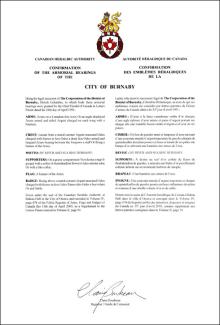 Letters Patent confirming the Armorial Bearings of the City of Burnaby