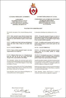 Supplementary Letters Patent for Walter von Schoenhausen