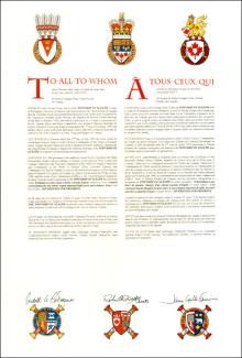 Lettres patentes enregistrant les armoiries du Township of Guelph