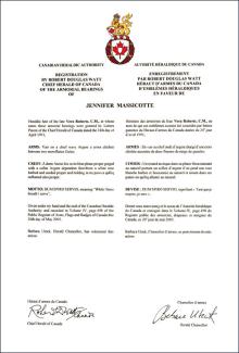 Letters Patent registering the Arms of Jennifer Massicotte