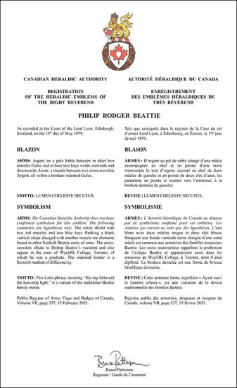 Armoiries du très révérend Philip Rodger Beattie