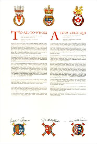 Letters Patent registering the Arms of the Township of Guelph