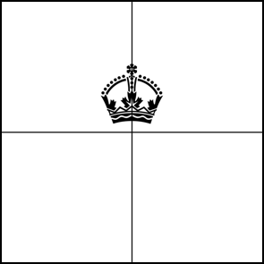 The Royal Crown in black and white, slightly above the centre of a background divided into quadrants.