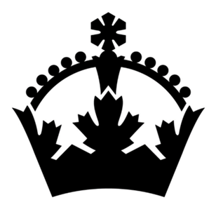 A simple black on white contrast crown; a rim with stylized maple leaves; arches with pearls bridging to a snowflake at the top. 
