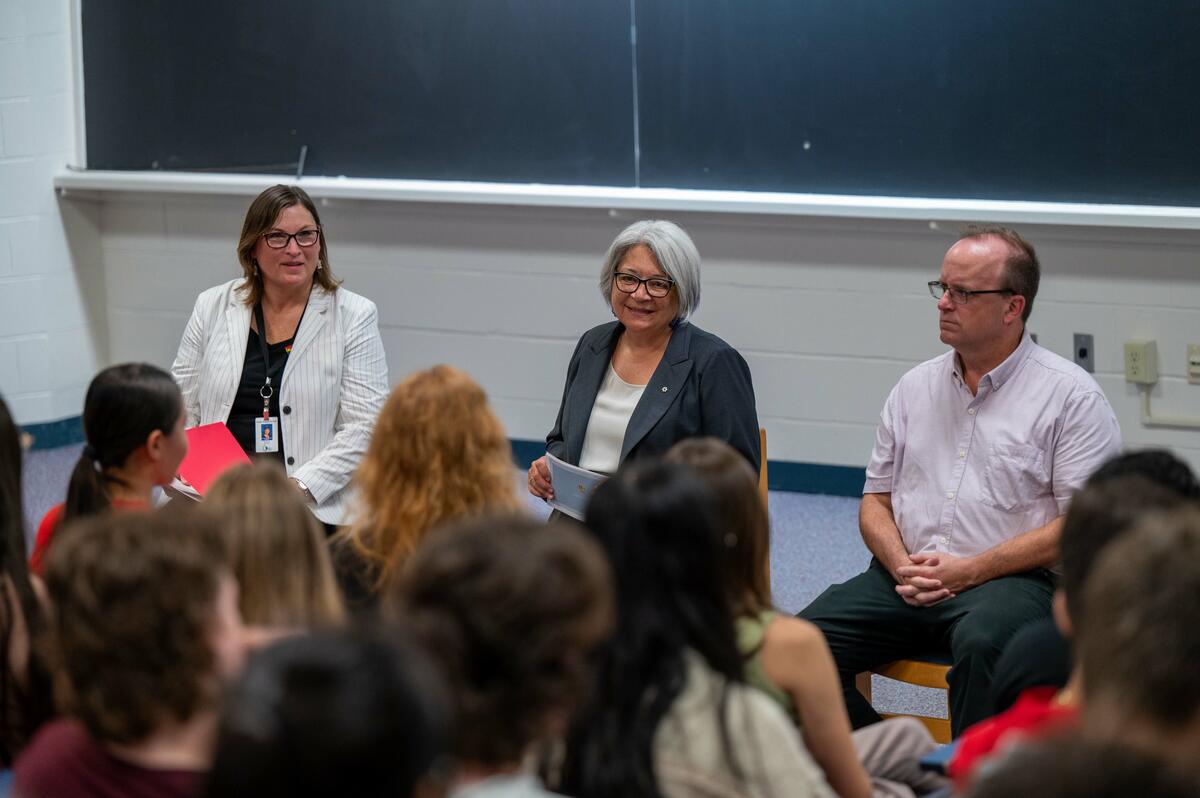 The Governor General speaks with students at the Charlottetown Rural High School