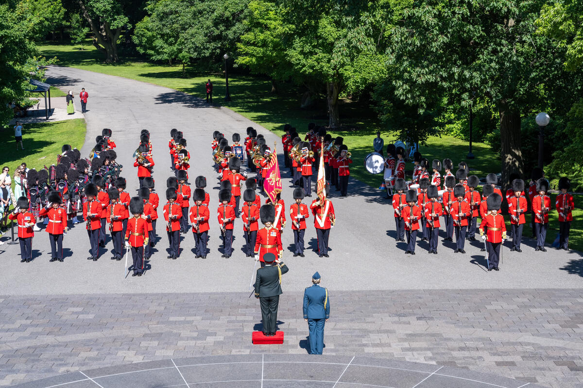 Arial view of the Honour Guard taken from the Rideau Hall Residency roof.