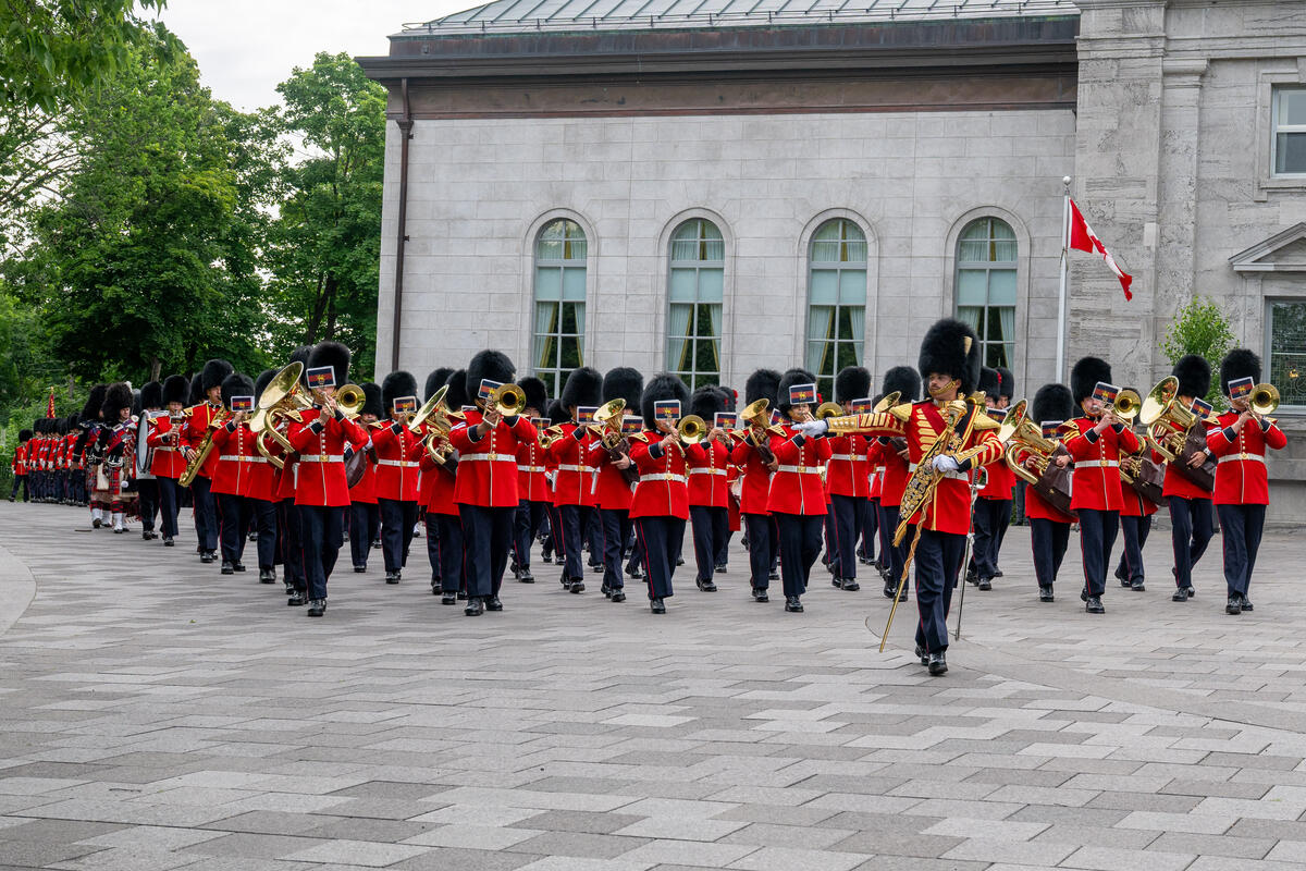 Military band as part of the Ceremonial Guard on the grounds of Rideau Hall.