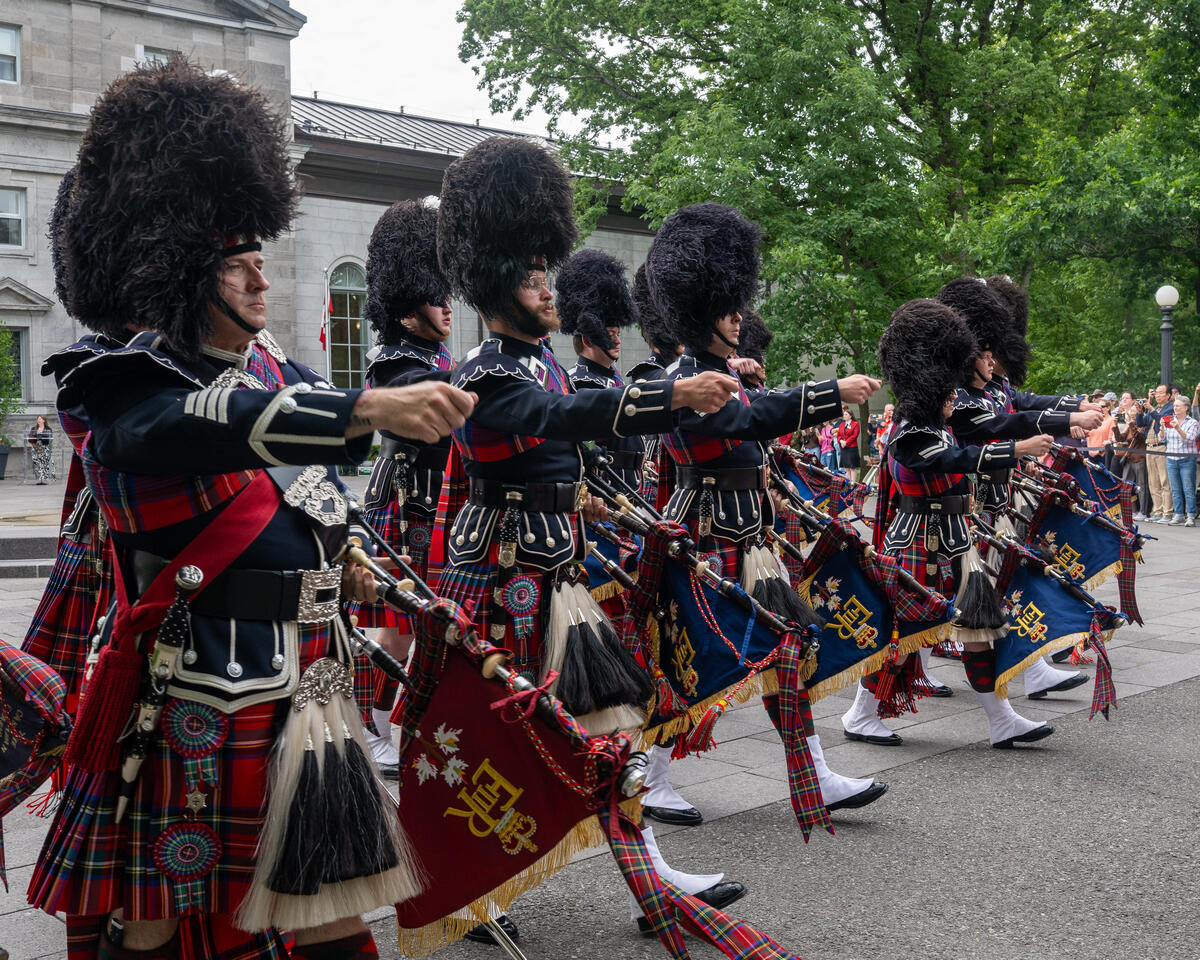 Military parade as part of the Ceremonial Guard on the grounds of Rideau Hall.
