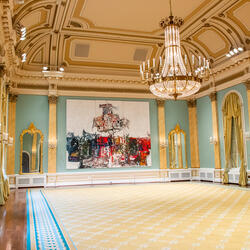 View of artwork on the far wall of the Ballroom at Rideau Hall.