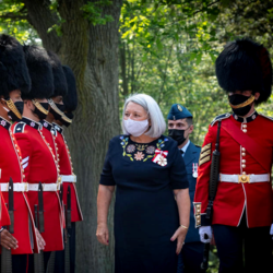 Newly appointed governor general Mary May Simon does an inspection of the Guards.